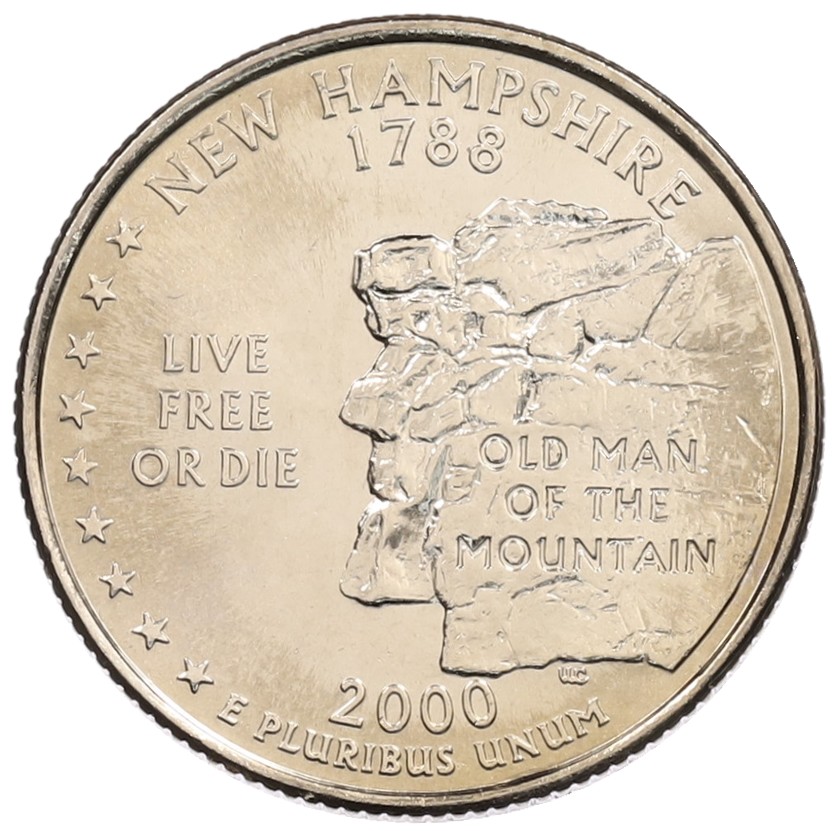 1/4 доллара (25 центов) 2000 года P США «Штаты и территории — Нью-Гэмпшир» — Фото №1