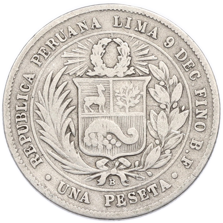 1 песета 1880 года Перу — Фото №2