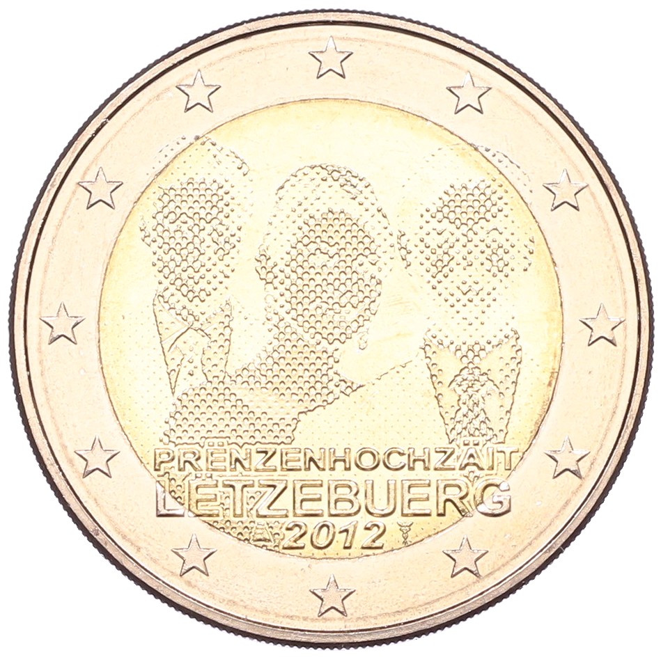 2 евро 2012 года Люксембург «Свадьба Великого герцога Гийома и бельгийской графини Стефании де Ланнуа» — Фото №1