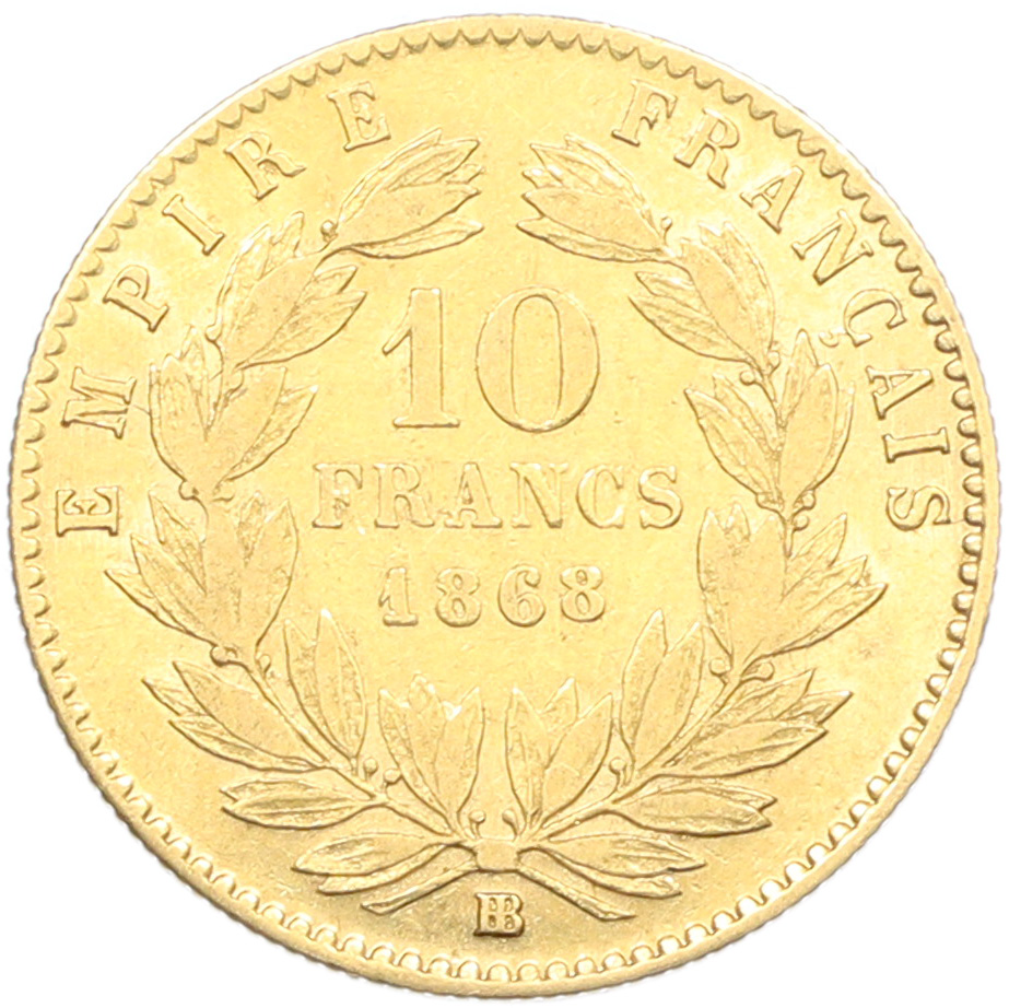 10 франков 1868 года BB Франция — Фото №1