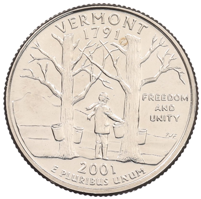 1/4 доллара (25 центов) 2001 года P США «Штаты и территории — Вермонт» — Фото №1