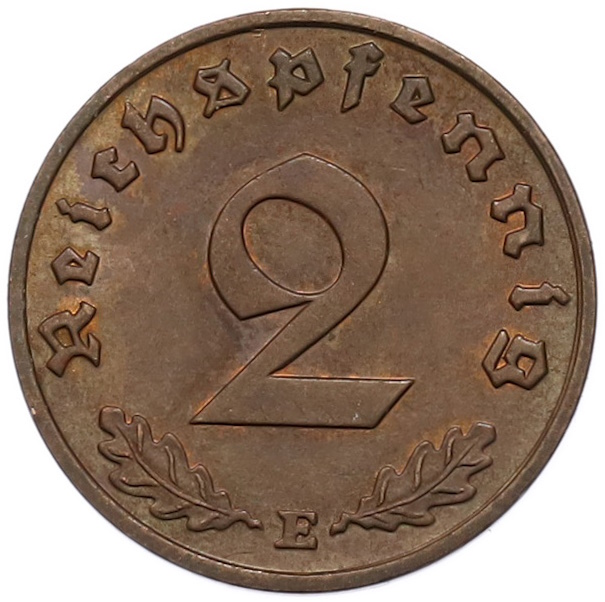 2 рейхспфеннига 1939 года E Германия — Фото №2