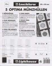 Листы для 12 монет в холдерах 50/50 мм, 5 штук, формат Оптима, Leuchtturm — Фото №1