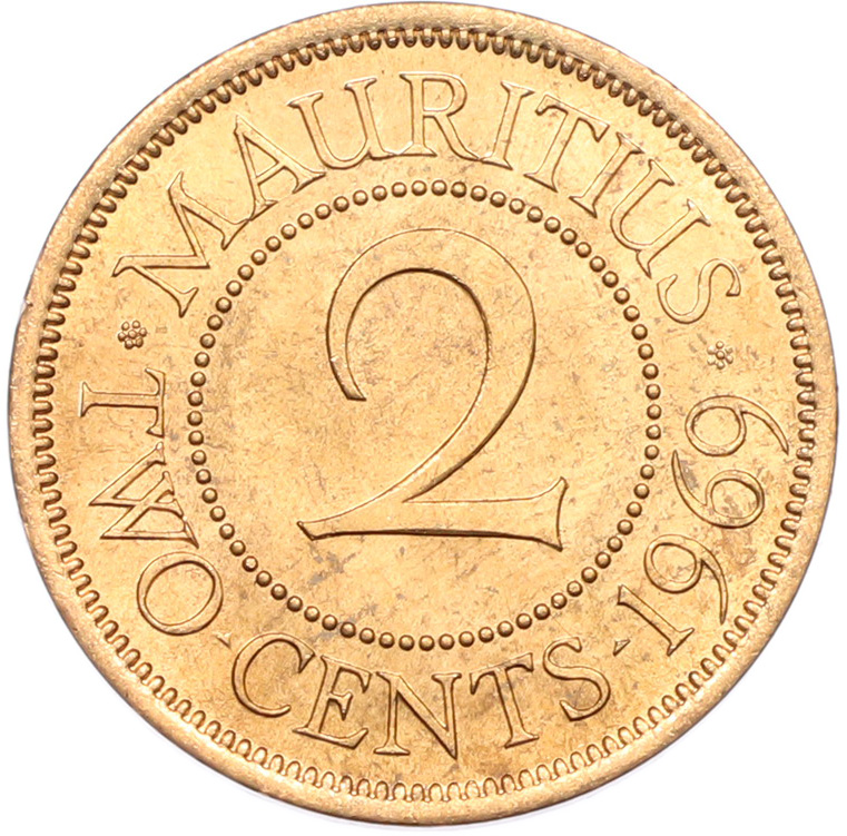 2 цента 1969 года Британский Маврикий — Фото №1