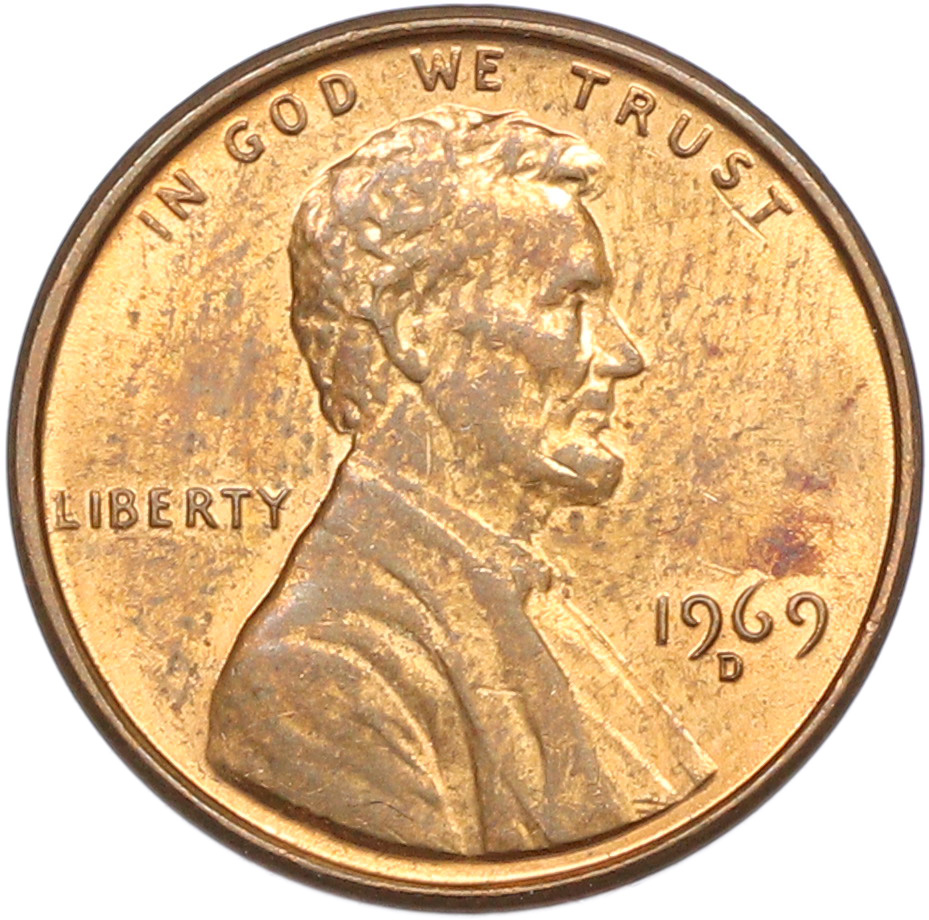 1 цент 1969 года D США — Фото №1