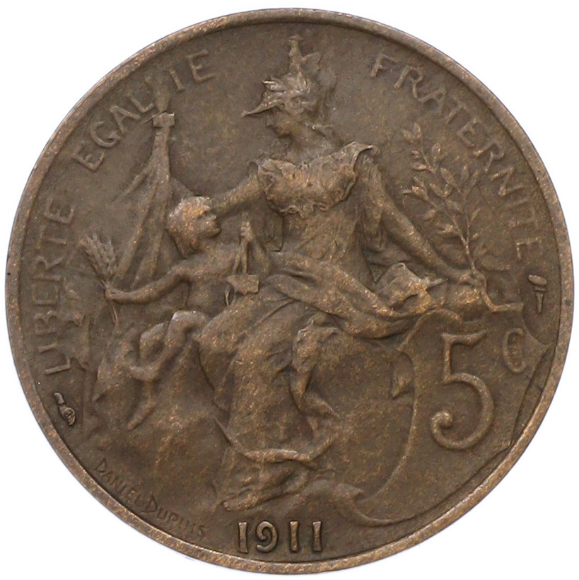 5 сантимов 1911 года Франция — Фото №1
