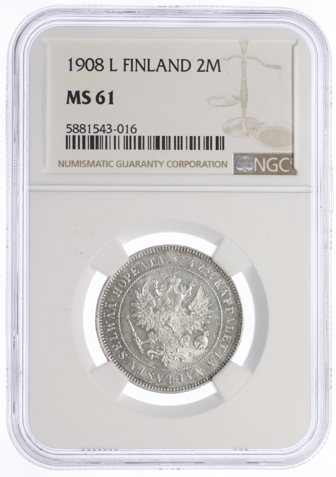 2 марки 1908 года Русская Финляндия в слабе NGC (MS61) — Фото №3
