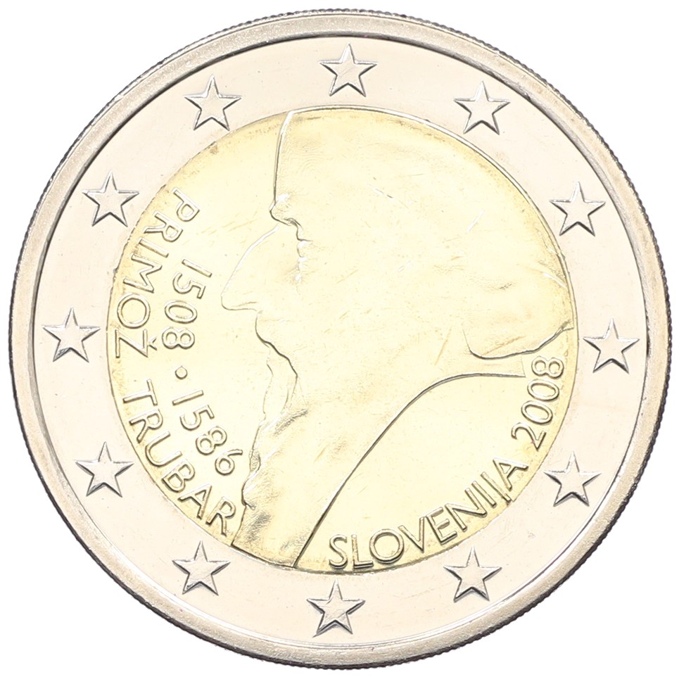 2 евро 2008 года Словения «500 лет со дня рождения Приможа Трубара» — Фото №1
