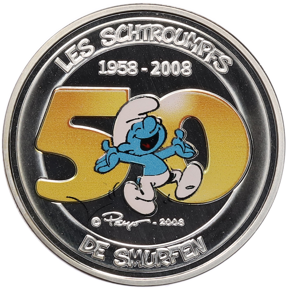5 евро 2008 года Бельгия «50 лет Смурфам» (Цветное покрытие) — Фото №1