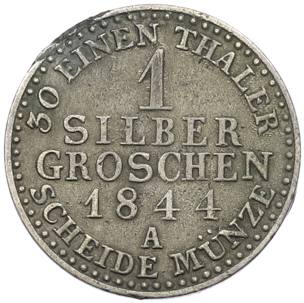 1 серебряный грош 1844 года Рейсс-Шлиц — Фото №2