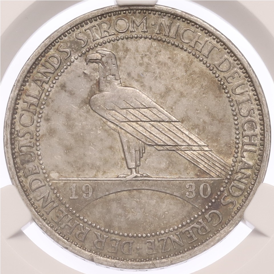 3 рейхсмарки 1930 года G Германия «Освобождение Рейнланда» в слабе CPRC (MS63) — Фото №1