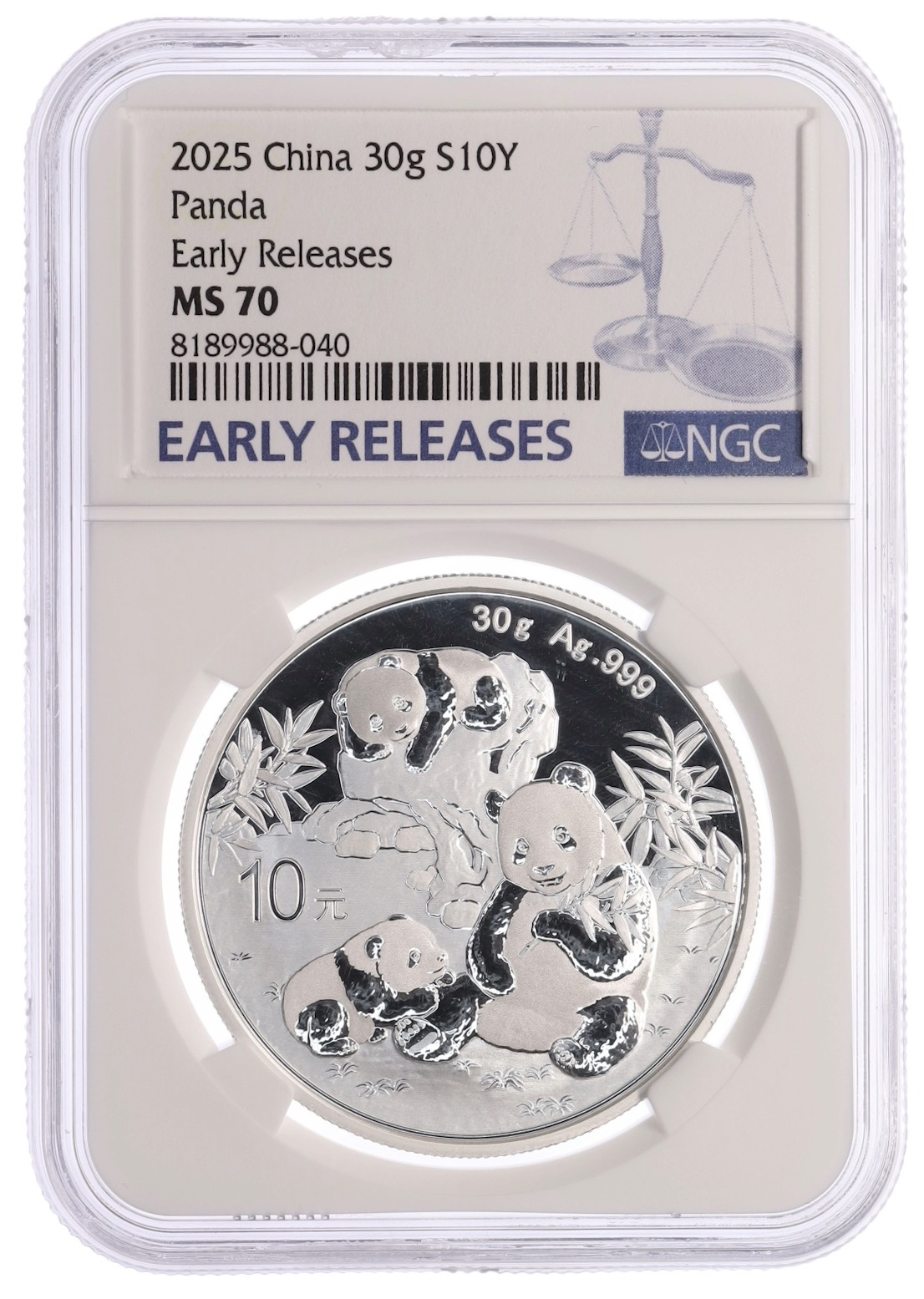 10 юаней 2025 года Китай «Панда» в слабе NGC (MS70) — Фото №3