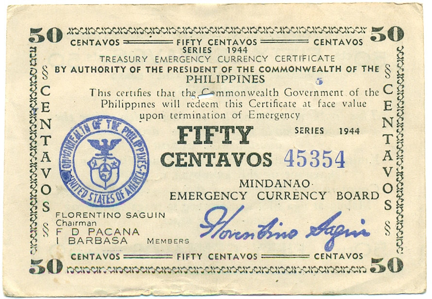 50 сентаво 1944 года Филиппины — провинция Минданао — Фото №1