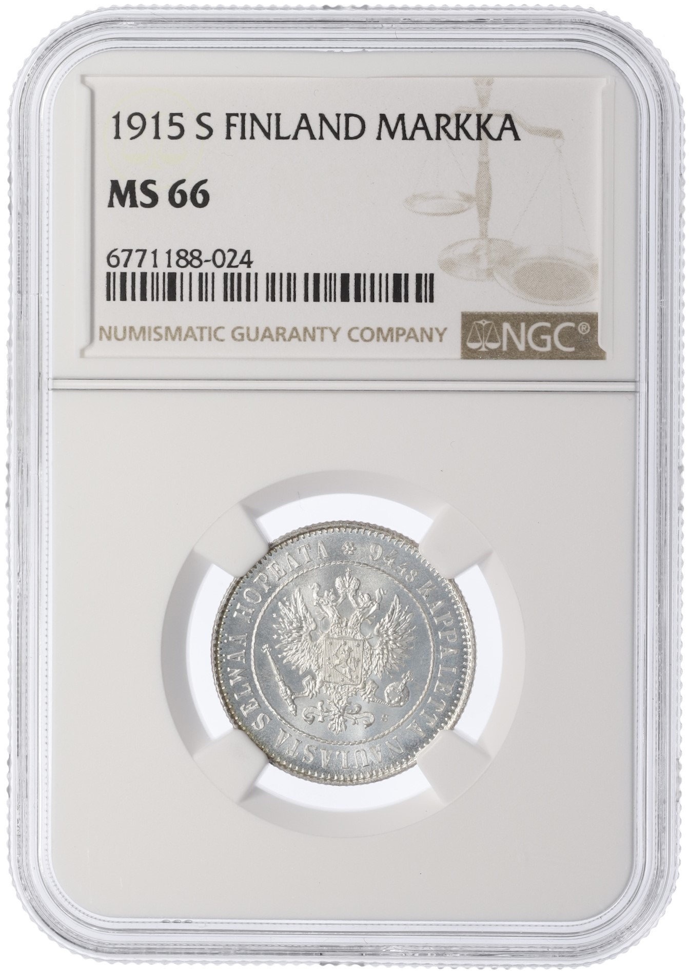 1 марка 1915 года Русская Финляндия — в слабе NGC (MS66) — Фото №3