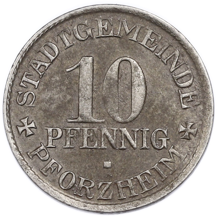 10 пфеннигов 1918 года Германия — город Пфорцхайм (Нотгельд) — Фото №2
