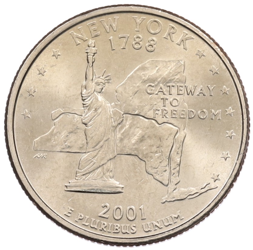 1/4 доллара (25 центов) 2001 года P США «Штаты и территории — Нью-Йорк» — Фото №1