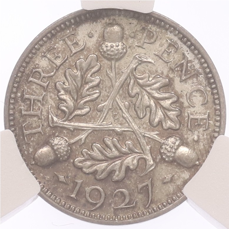 3 пенса 1927 года Великобритания — в слабе CPRC (PF65) — Фото №1