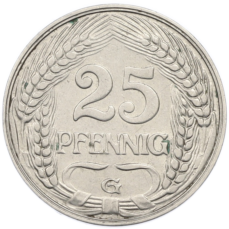 25 пфеннигов 1909 года G Германия — Фото №2
