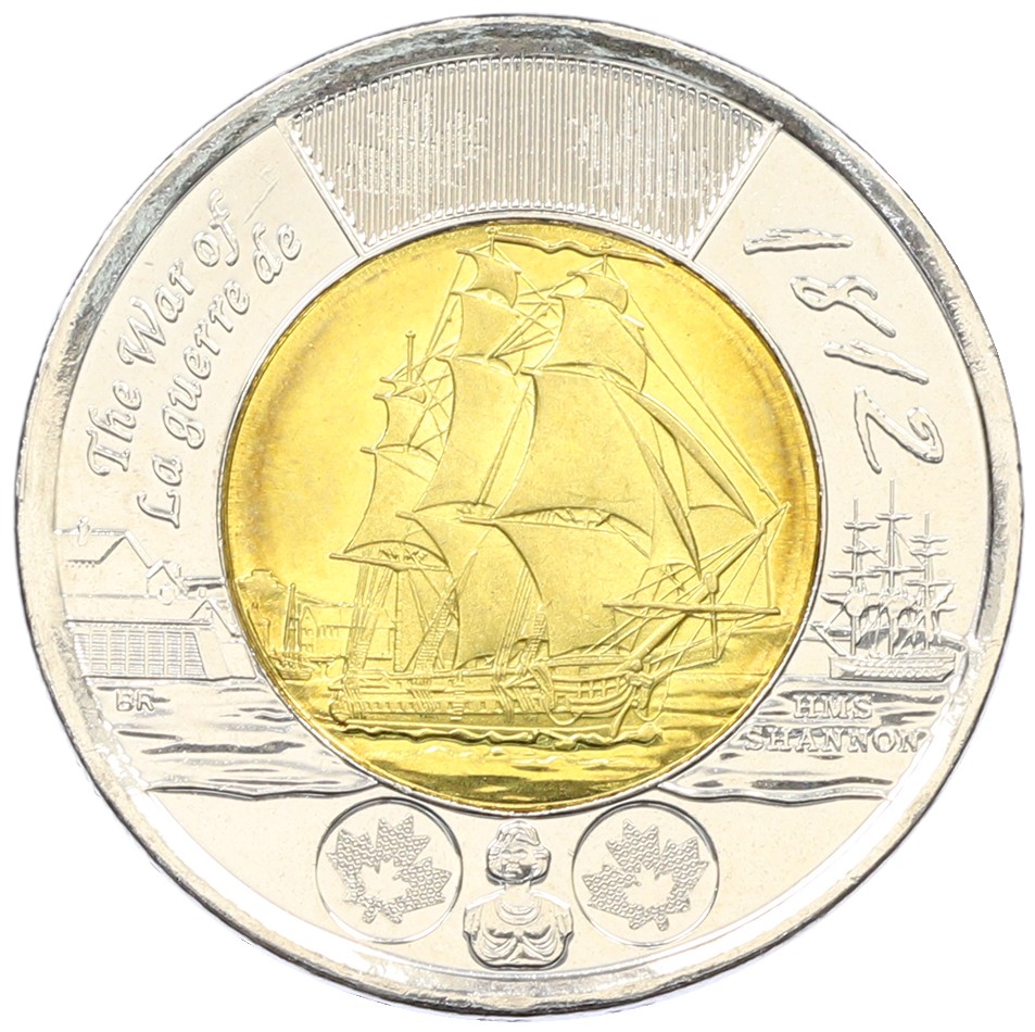 2 доллара 2012 года Канада «Война 1812 года — Фрегат Шеннон» — Фото №1
