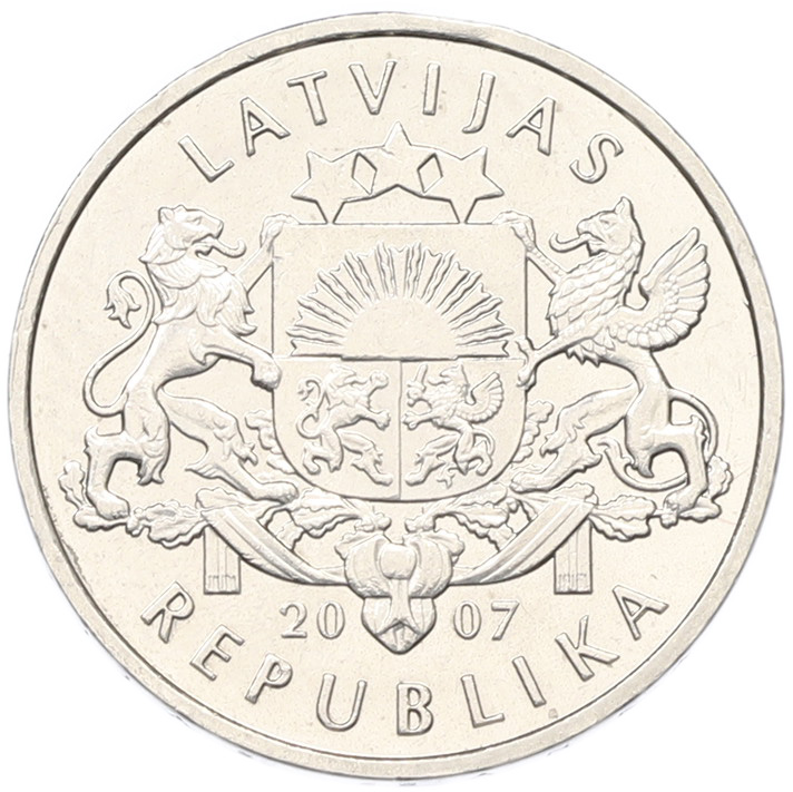 1 лат 2007 года Латвия «Стилизированая сова» — Фото №2