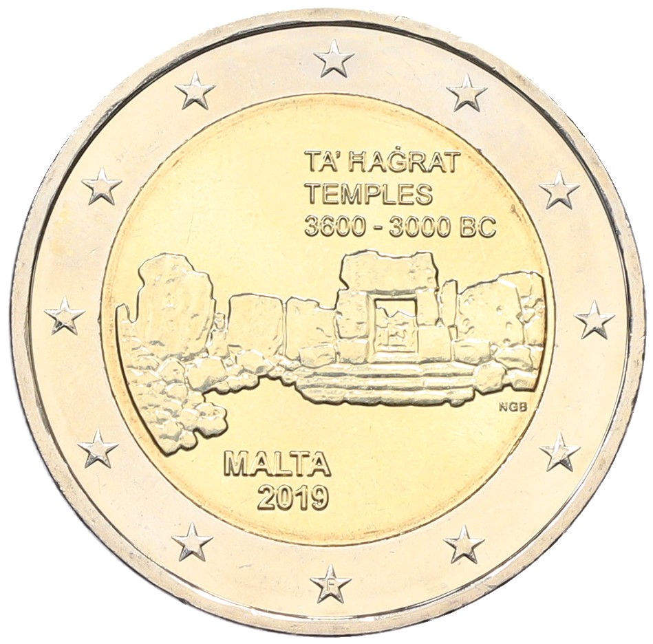 2 евро 2019 года F Мальта «Доисторические места Мальты — Храм Та-Хаджрат» — Фото №1
