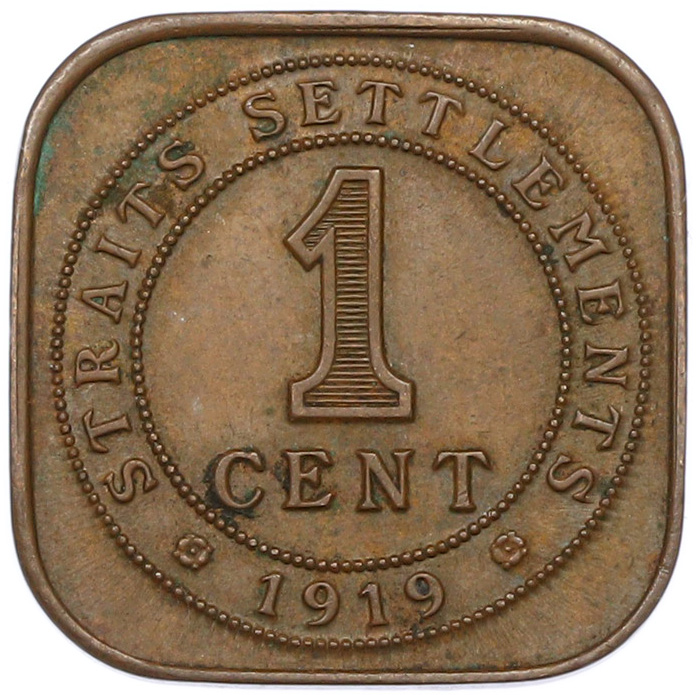1 цент 1919 года Стрейтс Сетлментс — Фото №1