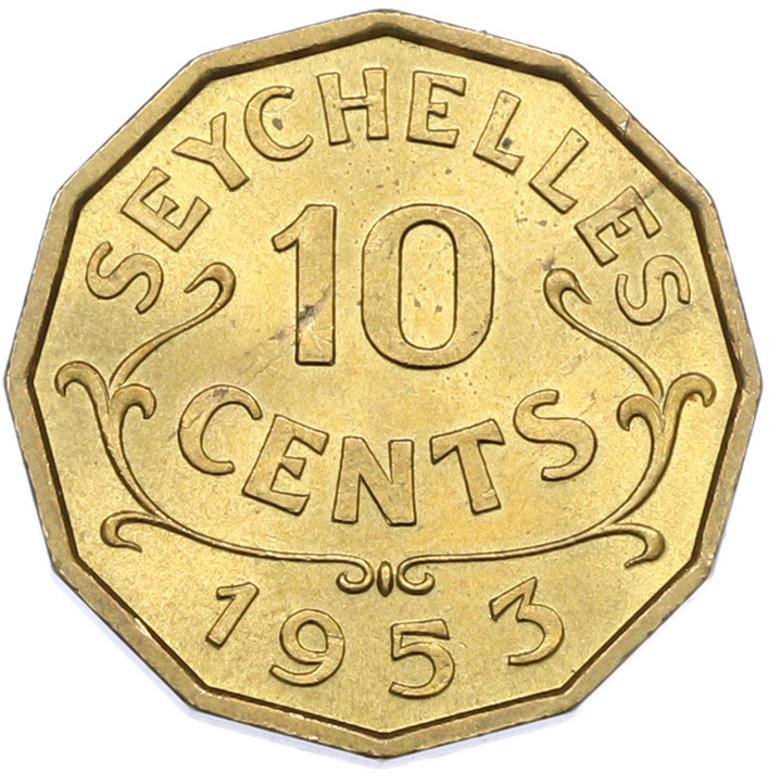 10 центов 1953 года Британские Сейшелы — Фото №1