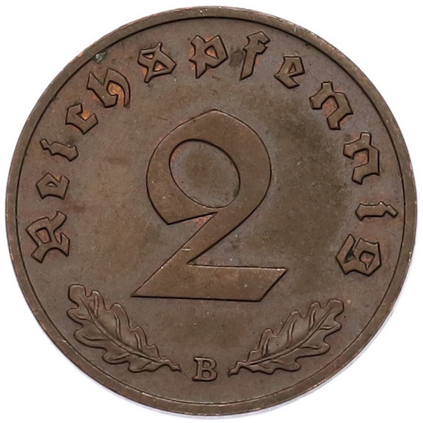 2 рейхспфеннига 1939 года B Германия — Фото №2