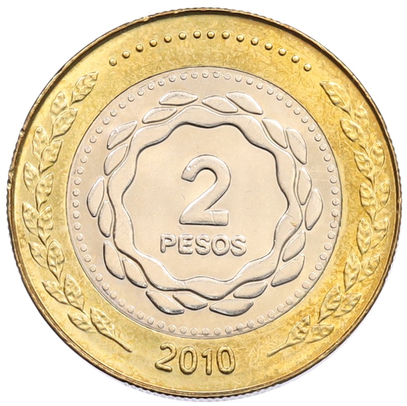2 песо 2010 года Аргентина — Фото №2