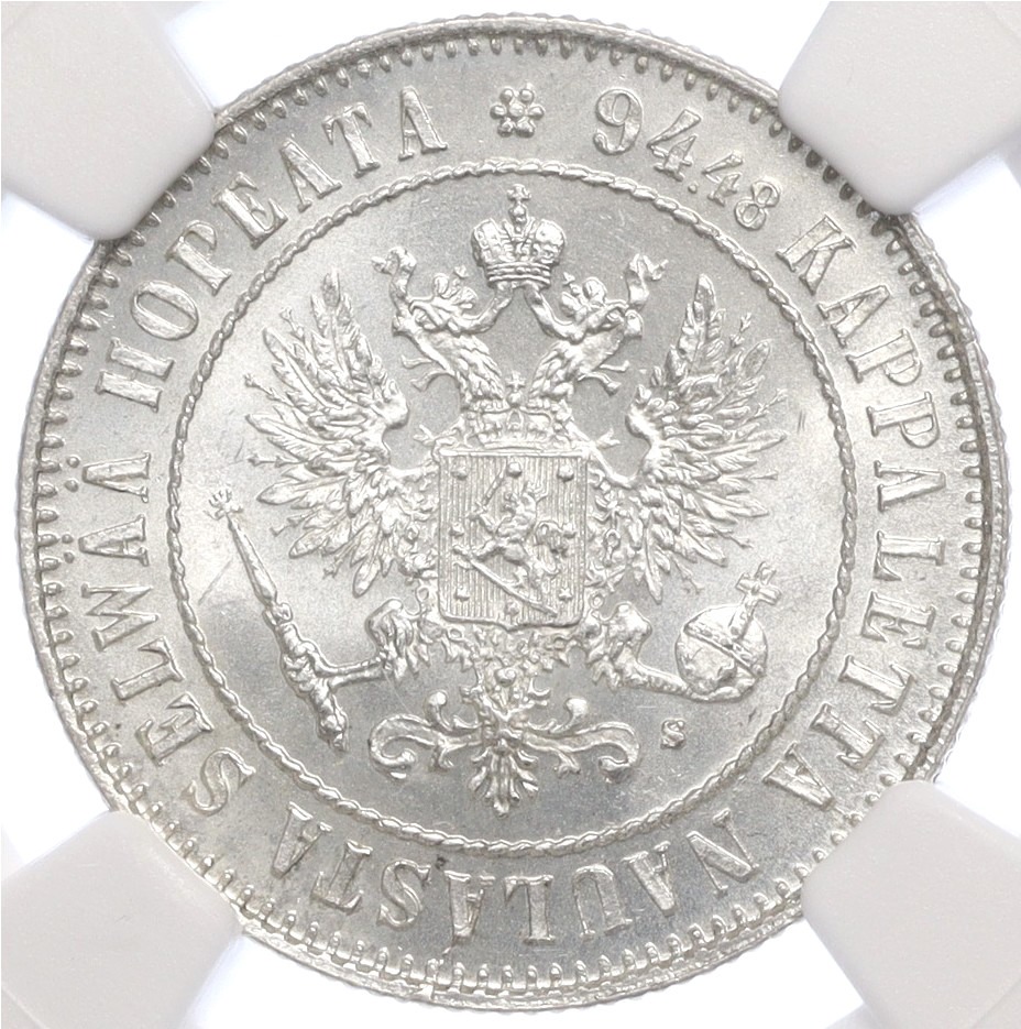 1 марка 1915 года Русская Финляндия — в слабе NGC (MS64) — Фото №2
