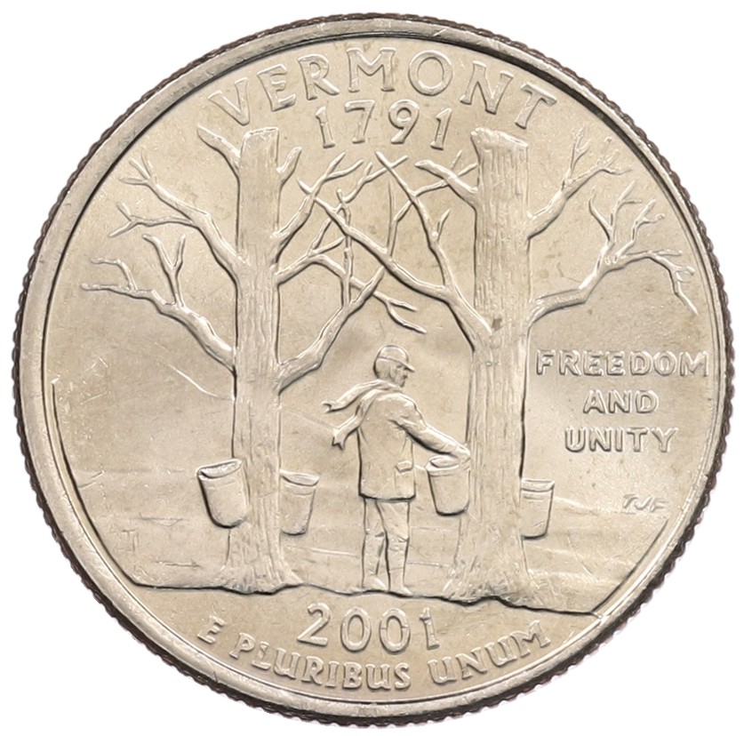 1/4 доллара (25 центов) 2001 года P США «Штаты и территории — Вермонт» — Фото №1