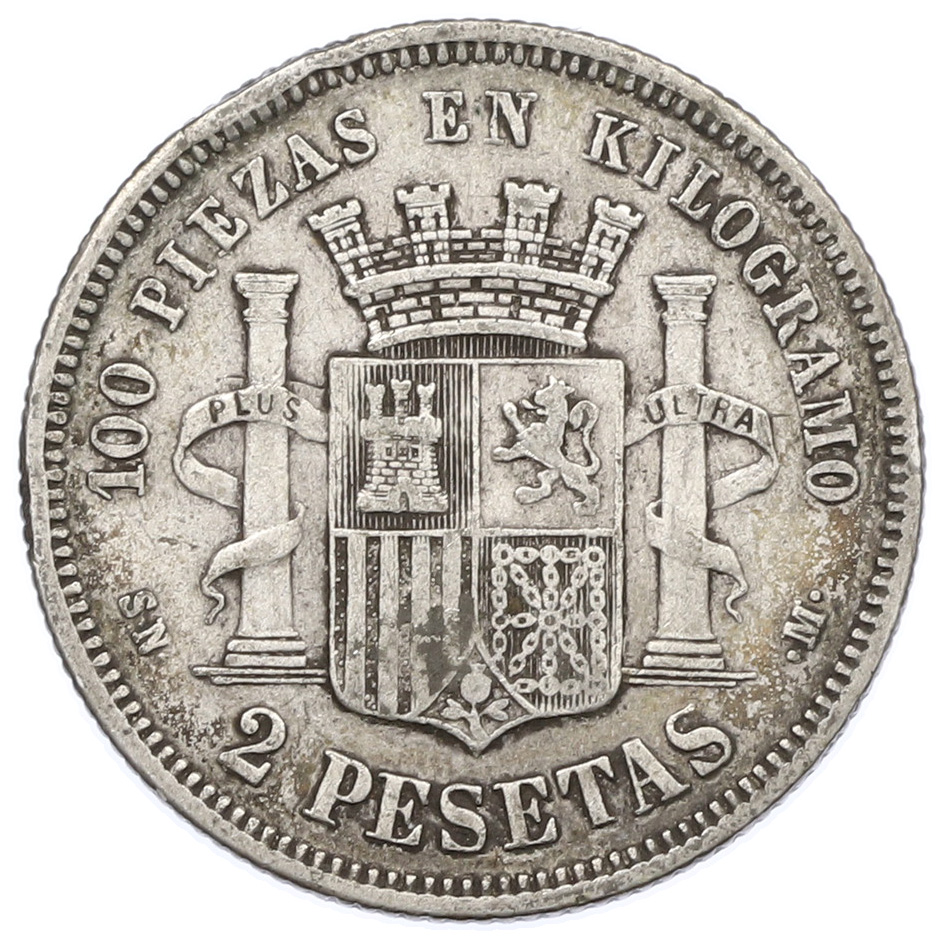 2 песеты 1870 года Испания — Фото №2