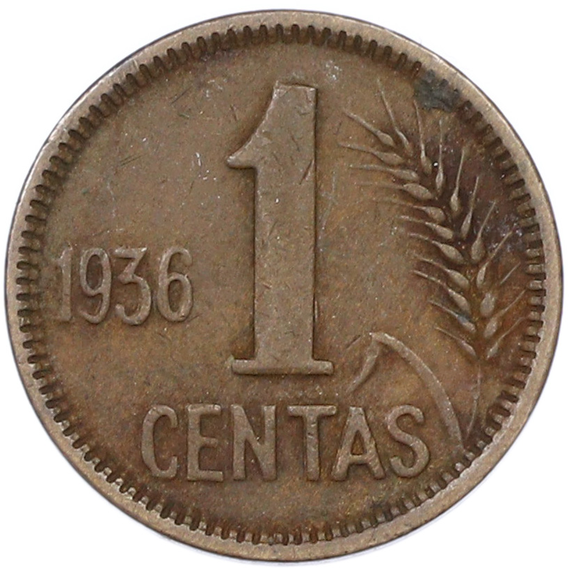 1 цент 1936 года Литва — Фото №1