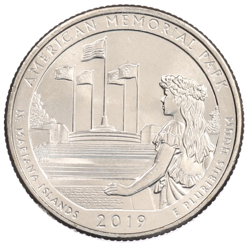 1/4 доллара (25 центов) 2019 года P США «Национальные парки — №47 Американский Мемориальный Парк» — Фото №1