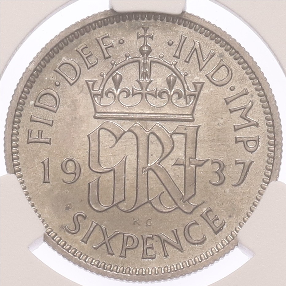 6 пенсов 1937 года Великобритания — в слабе CPRC (PF65) — Фото №1