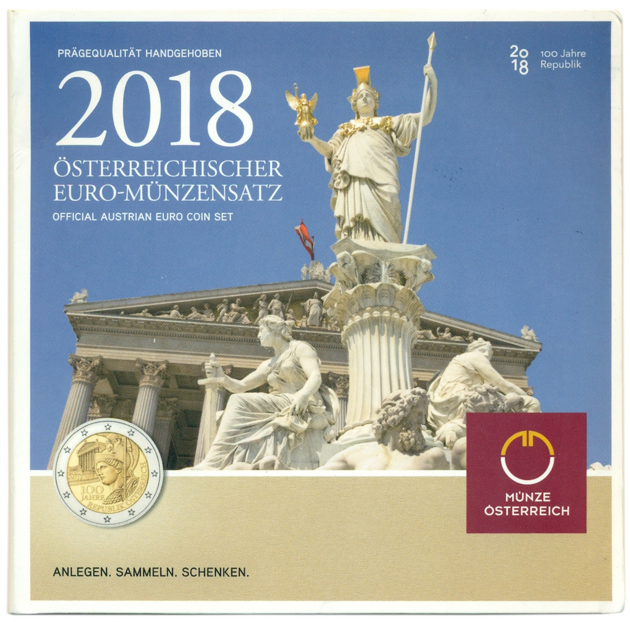 Набор из 8 евромонет 2018 года Австрия «100 лет Австрии» — Фото №3