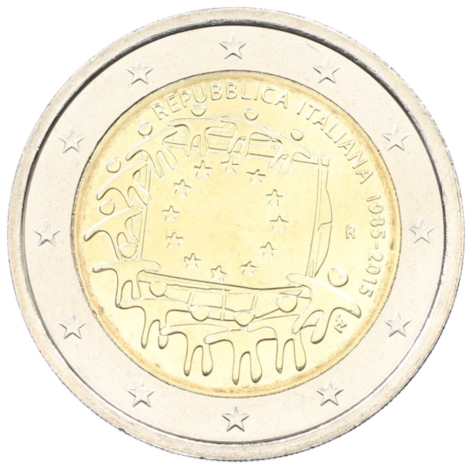 2 евро 2015 года Италия «30 лет флагу Европейского союза» — Фото №1