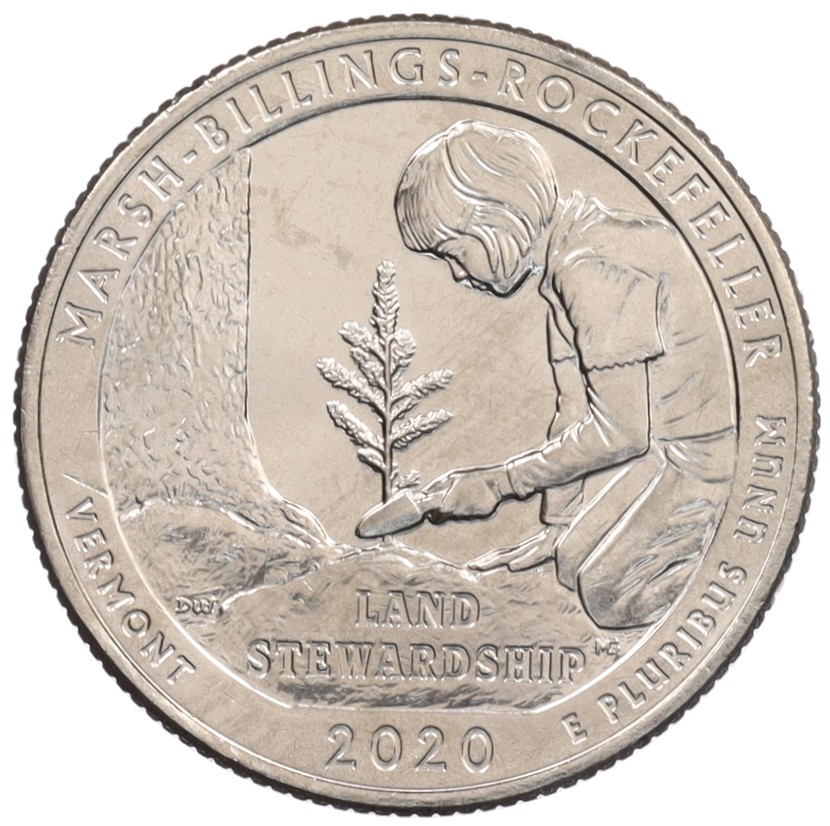 1/4 доллара (25 центов) 2020 года D США «Национальные парки — №54 Исторический парк Марш-Биллингс-Рокфеллер» — Фото №1