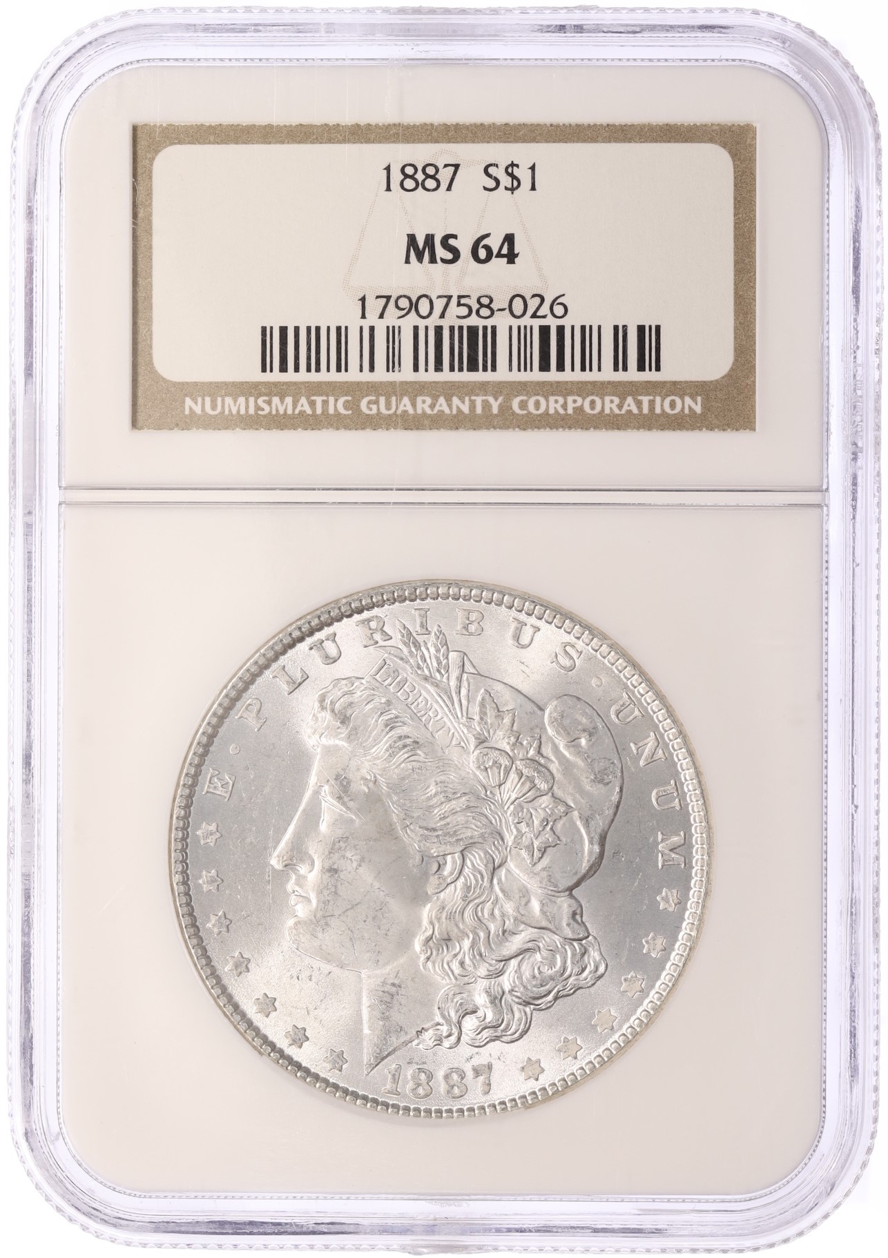 1 доллар 1887 года США «Доллар Моргана» в слабе NGC (MS64) — Фото №3