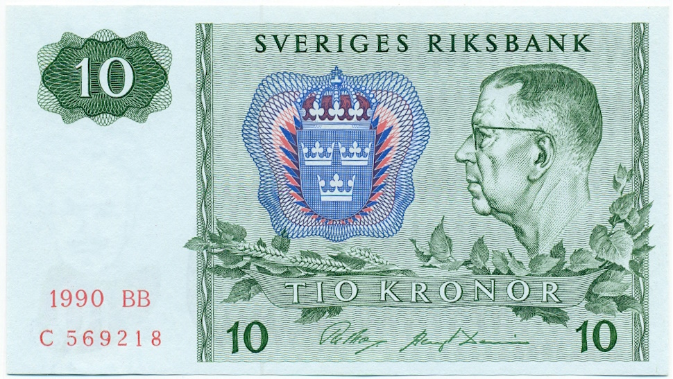 10 крон 1990 года Швеция — Фото №1