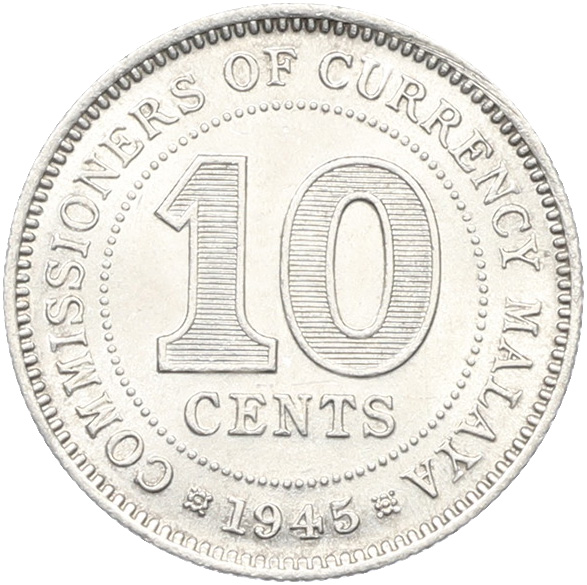 10 центов 1945 года Британская Малайя — Фото №1