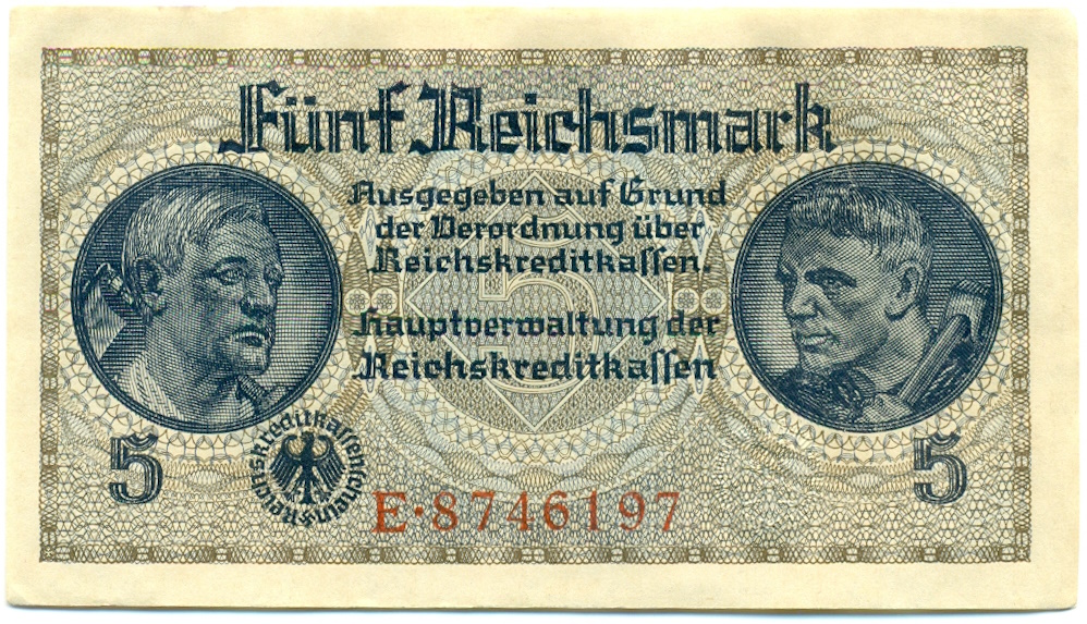 5 рейхсмарок 1940 года Германия (Для окупированных территорий) — Фото №1