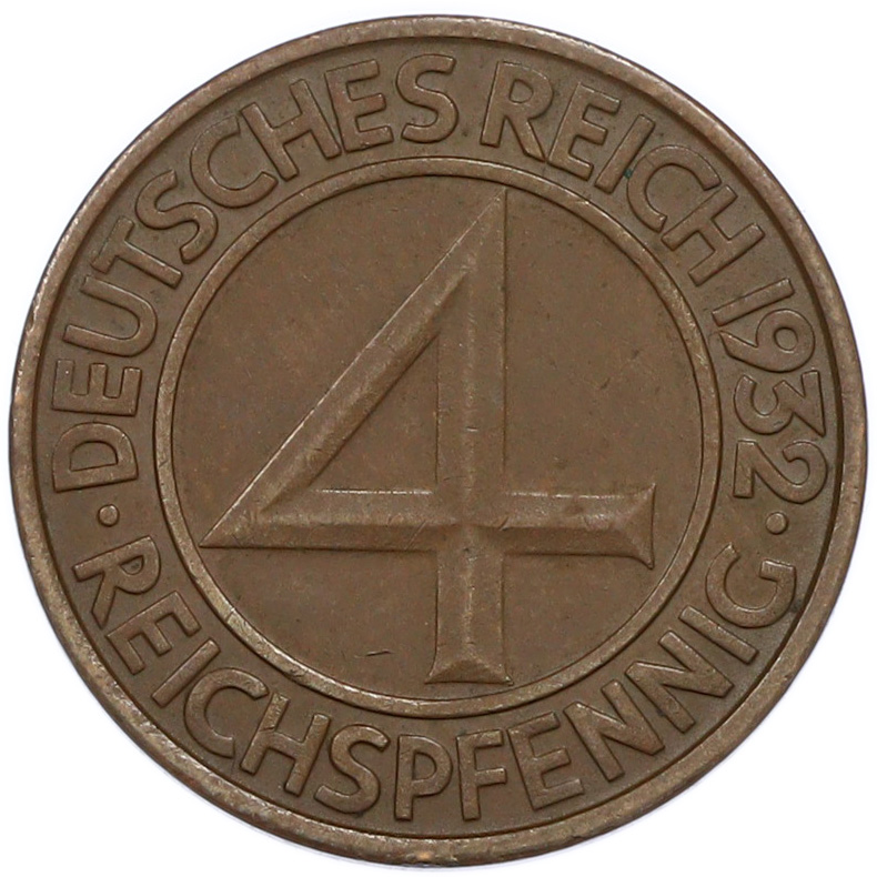 4 рейхспфеннига 1932 года J Германия — Фото №1