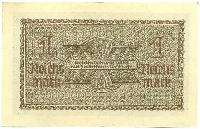 1 рейхсмарка 1939 года Германия (Для оккупированных территорий) — Фото №2