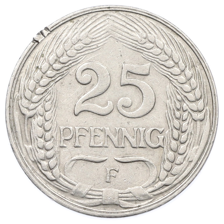 25 пфеннигов 1910 года F Германия — Фото №2