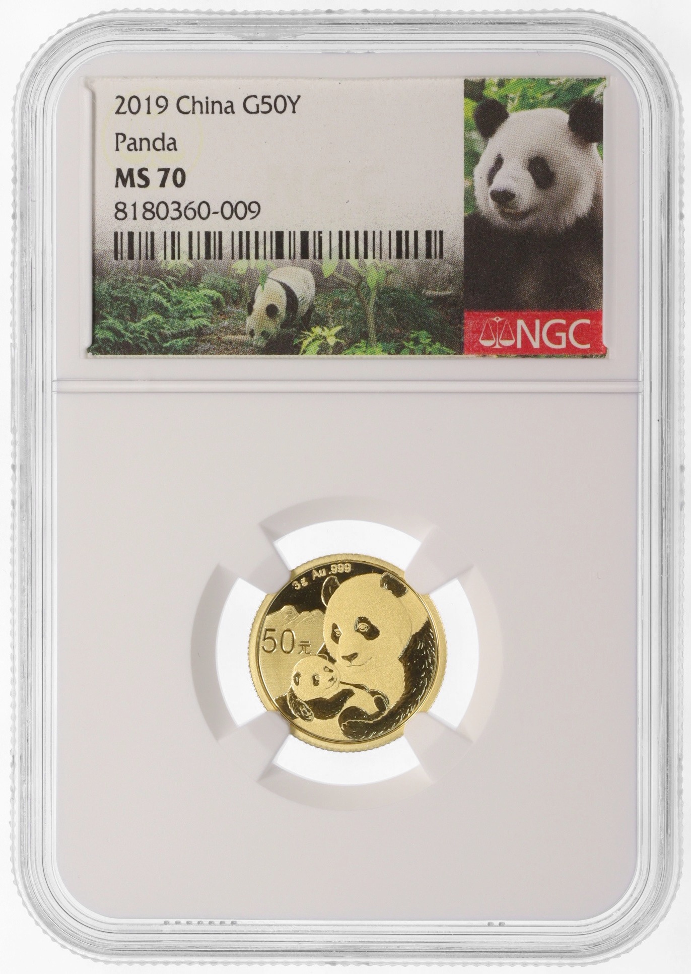 50 юаней 2019 года Китай «Панда» в слабе NGC (Топ-грейд MS70) — Фото №3