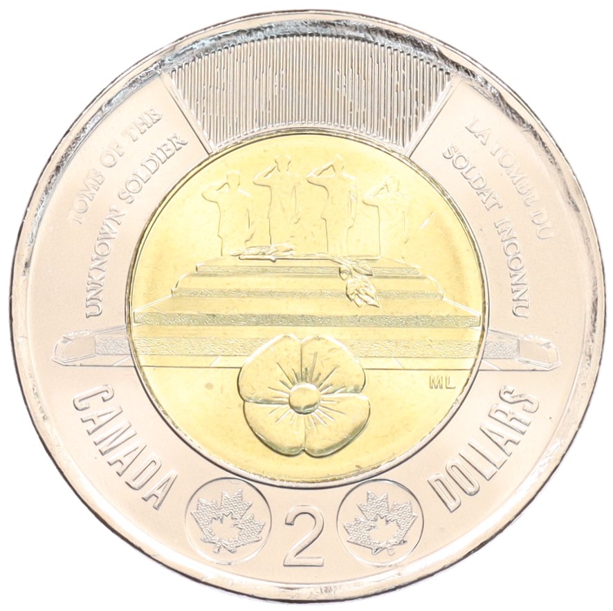 2 доллара 2025 года Канада «Чествование неизвестного солдата Канады» — Фото №1