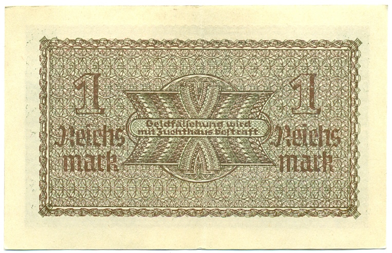 1 рейхсмарка 1939 года Германия (Для оккупированных территорий) — Фото №2