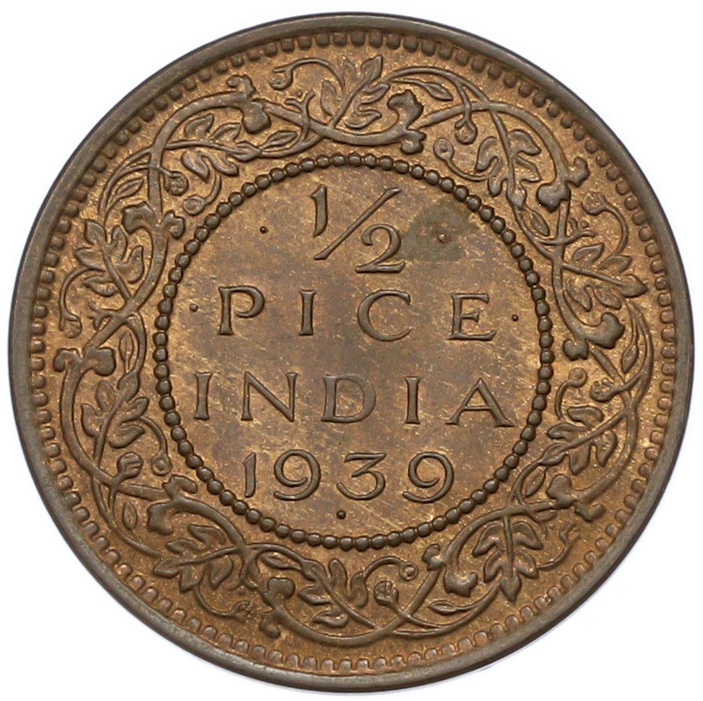 1/2 пайса 1939 года Британская Индия — Фото №1
