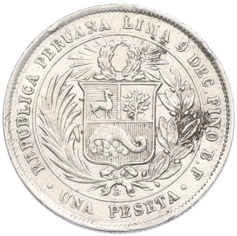 1 песета 1880 года Перу — Фото №2
